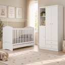 Ver imagem 1 de Jogo de Quarto Infantil Bala de Menta com Guarda Roupa e Berço Branco - Móveis Henn