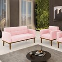 Ver imagem 2 de Namoradeira com Poltrona Base de Madeira Castanho Elisa Suede D03 - D’Rossi Rosa Bebê