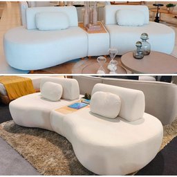 Sofá Curvo Modulado Retrátil 285cm Hyun Bouclé Off White - Sallar Home - 5