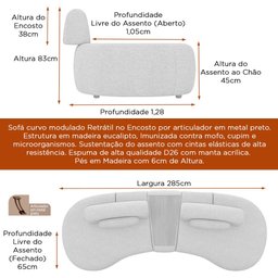 Sofá Curvo Modulado Retrátil 285cm Hyun Bouclé Off White - Sallar Home - 2