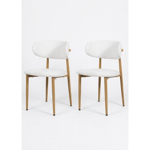 Kit Duas Cadeira Jantar com Estofado em Linho Branca e Estrutura Metálica para Ambientes Clássicos