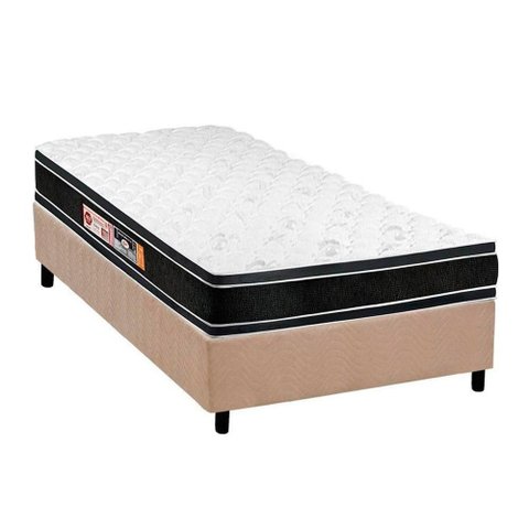 Cama Box Solteiro: Colchão Espuma D33 Castor Black e White + Base Crc Suede Clean(88x188)