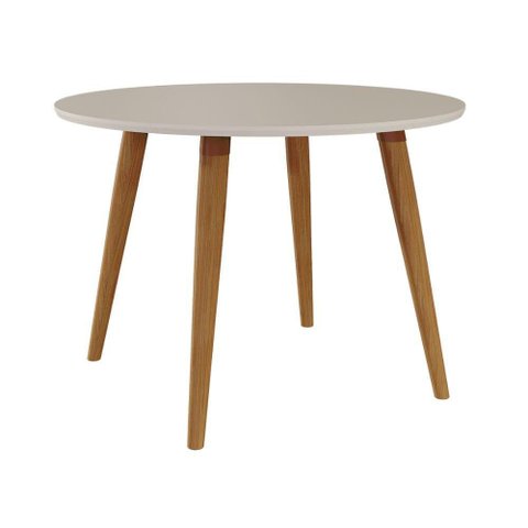 Mesa De Jantar Redonda 1,10M 4 Lugares Tampo MDF Pés Em Madeira Maciça Dani Cimol Madeira/Off