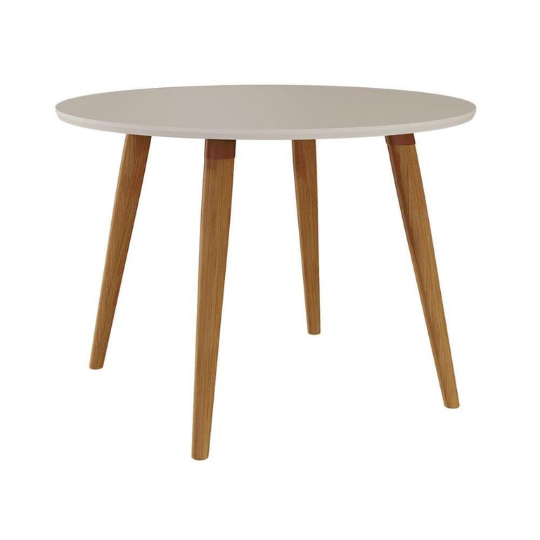 Mesa De Jantar Redonda 1,10M 4 Lugares Tampo MDF Pés Em Madeira Maciça Dani Cimol Madeira/Off