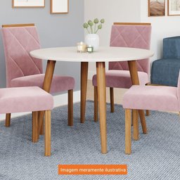 Mesa De Jantar Redonda 1,10M 4 Lugares Tampo MDF Pés Em Madeira Maciça Dani Cimol Madeira/Off - 2