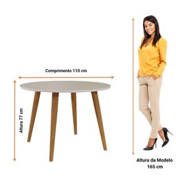 Mesa De Jantar Redonda 1,10M 4 Lugares Tampo MDF Pés Em Madeira Maciça Dani Cimol Madeira/Off - 4