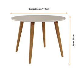 Mesa De Jantar Redonda 1,10M 4 Lugares Tampo MDF Pés Em Madeira Maciça Dani Cimol Madeira/Off - 3