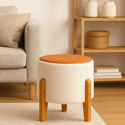 Puff Estrela Movelove Tecido Bouclé com Pés de Madeira