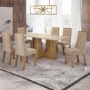 Ver imagem 1 de Mesa de Jantar Dora 160x80 Vidro 25mm Cinamomo Off White com Kit 6 Cadeiras Veludo Bege- Valdemó