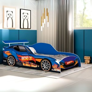 Cama Carro Solteiro C/ Colchão Segura Resistente Confortável:azul