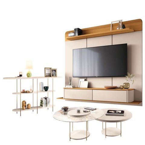 Home Suspenso Galax Cinamomo Off White e Aparador Infinity e Kit Mesa de Centro Sky Off White- Hb Mó