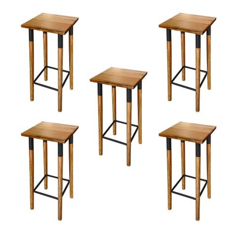 Kit 5 Banquetas Bistro Industrial Colors Ferro e Madeira Maciça - Preta