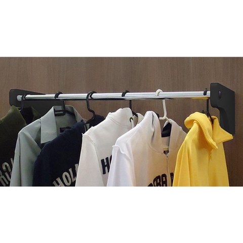 Cabideiro de Parede 80cm Arara Camiseiro Calceiro Preto Laca