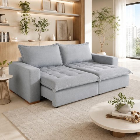 Sofá Cama Retrátil 3 Lugares Milano Cinza Design