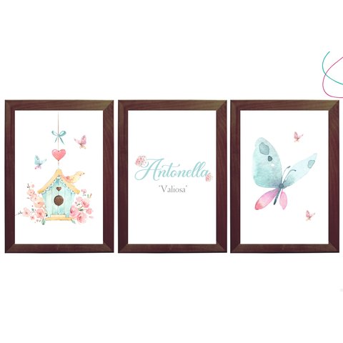 Quadro Decoração Quarto de Menina Aquarela Borboleta:branca