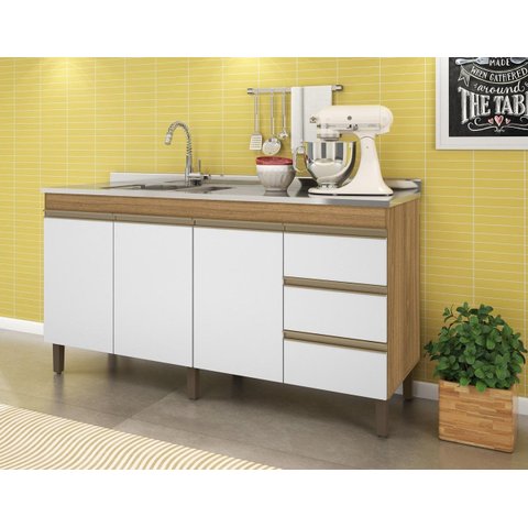 Balcão Gabinete Karen 159cm Para Pia Sem Tampo  Nature Off White - Peternella