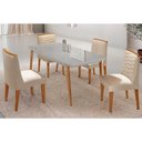 Ver imagem 1 de Conjunto: Mesa Sala Jantar Havana Curvo 120cm + 4 Cadeiras Maldivas Naturale/off White - Capuccino/