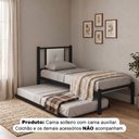 Ver imagem 2 de Cama Solteiro Bruna Estilo Militar 100% Aço Preto com Cama Auxiliar e Cabeceira Estofada Branco