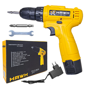 Parafusadeira Furadeira Bateria Lítio 12v 1,3ah Mandril Aperto Rápido 3/8 Pol Hawk