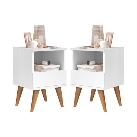 Kit 2 Mesas de Cabeceira Marilia Pés Palito Branco