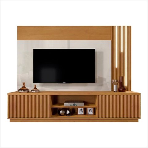 Home Valência Ripado C/led Cascata 2 Portas Tv 75" Mavaular:nature/off
