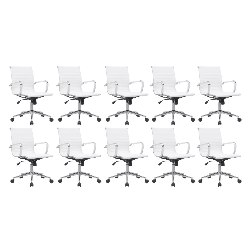 Cadeira Escritório Diretor Eames em Couro - Branco:10 Cadeiras - 1