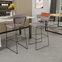 Ver imagem 2 de Kit 05 Banquetas Altas Sala de Jantar Fixa Allana L02 Faixa Couríssimo Camel Linho Bege - Lyam