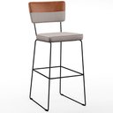 Ver imagem 3 de Kit 05 Banquetas Altas Sala de Jantar Fixa Allana L02 Faixa Couríssimo Camel Linho Bege - Lyam