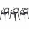 KIT C| 3 Cadeira Allegra Masters Polipropileno Sala,Cozinha, Jantar, Empilhavel Preta - 1