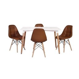 Kit Mesa Jantar Eiffel 120x80cm Branca + 4 Cadeiras Charles Eames Botonê - Marrom - 1
