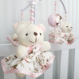 MOBILE PARA BERÇO MUSICAL GIRATÓRIO URSA FLORAL ROSA - 2