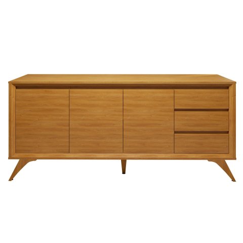 Buffet para Sala de Jantar Laqueado 100% MDF 3 Portas Pés em Madeira Maciça Piazza