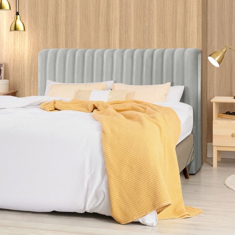 Cabeceira Cama Box King 1,93m Estofada Havai Veludo Cinza Claro