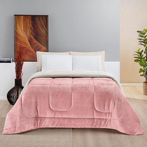 Coberdrom Diamond Casal Queen Sherpa com Manta Flannel 01 Peça Rosa 100% Poliéster