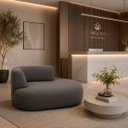 Ver imagem 2 de Sofá Puf Orgânico 140 cm 2 Lugares Consultório Recepção Sala:Cinza Escuro/Bouclé Lado Direito