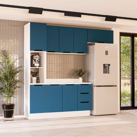Cozinha Compacta 250072 4 Peças Meena Branco Azul Politorno Móveis