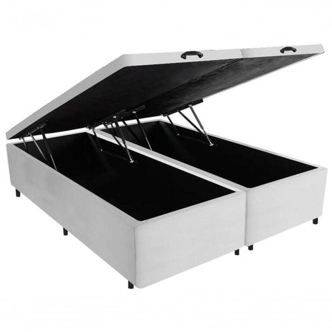 Cama Box Baú Queen Bipartido Suede Branco 158x198