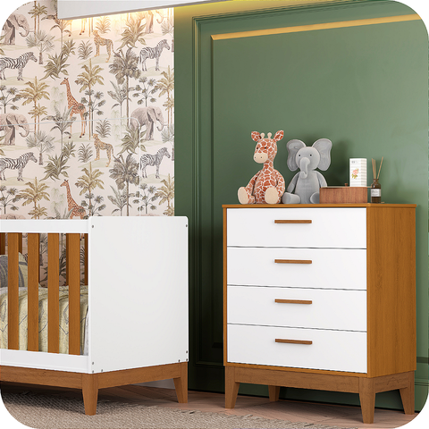 Quarto de Bebê Guarda Roupa + Cômoda Infantil 4g Branco Savana Flip