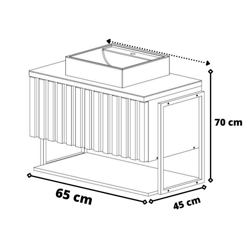 Gabinete Balcão Suspenso Cuba Marmorite Havaí 60 cm Aço Banheiro 1 Porta 1 Prateleira Cinza Tit - 4