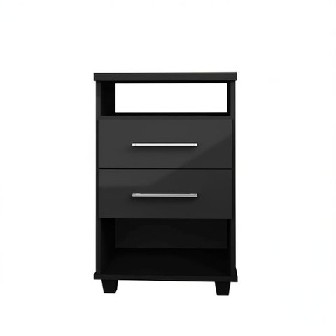 Mini Cômoda com Gavetas e 2 Nichos Multiuso Preto Repleta