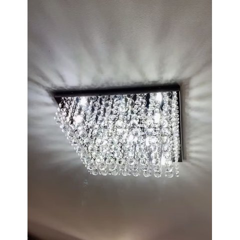 Lustre para Sala de Cristal Legítimo K9 Base Inox 40x40 Cm
