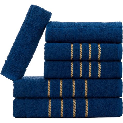 Jogo de Toalhas 6 Pçs - 2 Banho 2 Rosto 2 Piso Montreal 100% Algodão Azul Marinho