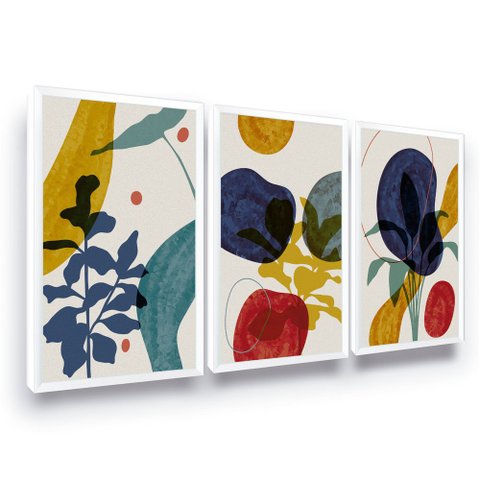 Kit 3 Quadros Decorativos Plantas Geométrico Textura