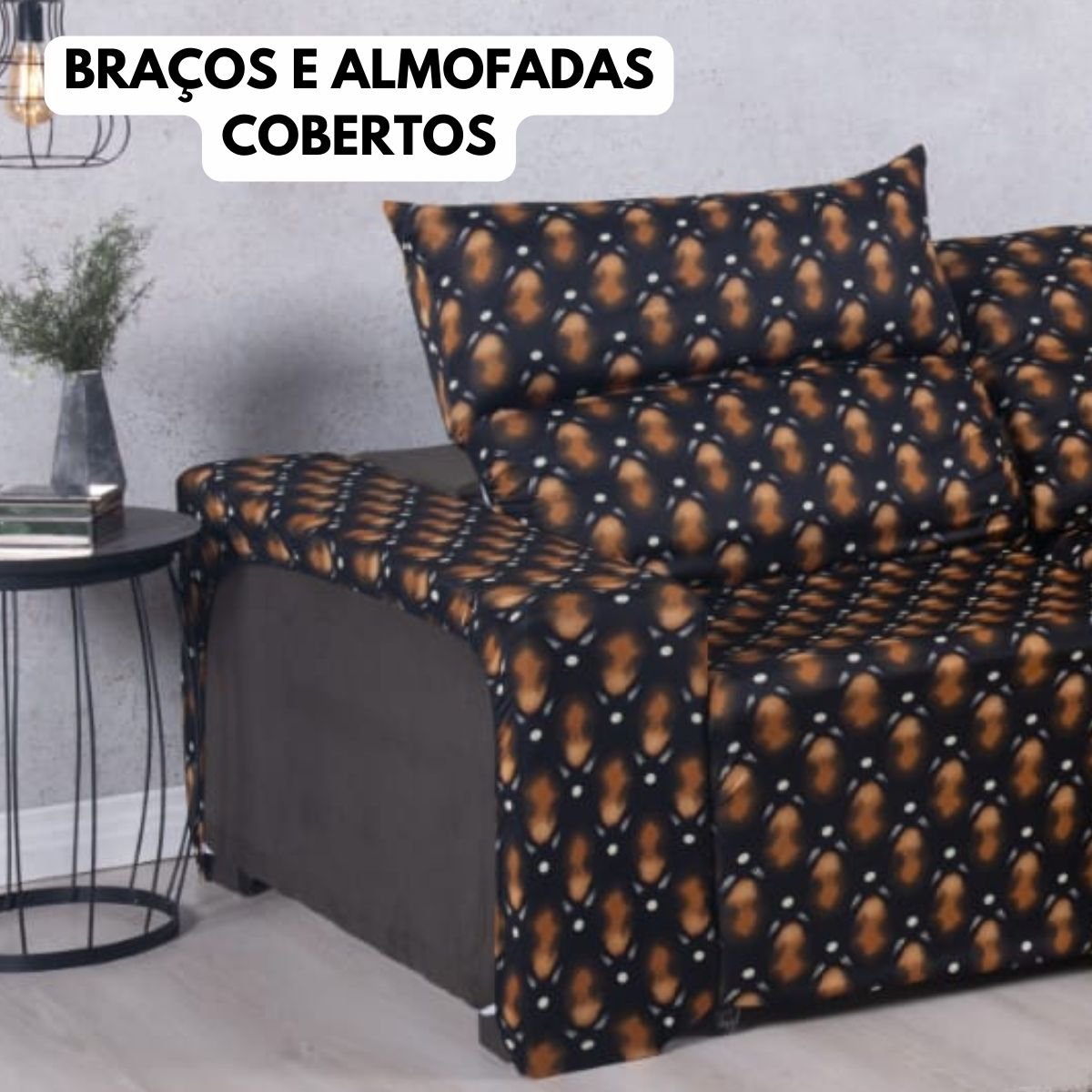 Capa para Sofá Retrátil em Malha Gel 3 Lugares Estampada Cor Caramelo Preto - 2