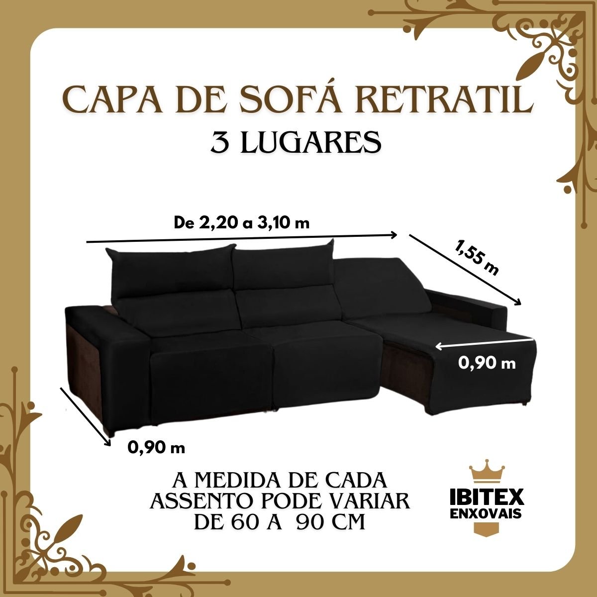 Capa para Sofá Retrátil em Malha Gel 3 Lugares Estampada Cor Caramelo Preto - 4