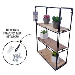 Prateleira Decorativa Com 03 Divisórias Nichos em Madeira e Ferro Preto 30x45cm - 2