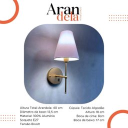 Kit 2 Arandelas de Parede Clássica Dourado com Interruptor Cupula Branco Lâmpada Branco Frio - 4