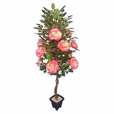 Planta Artificial Roseira Chilena Rosa Degradê 1,30m Altura