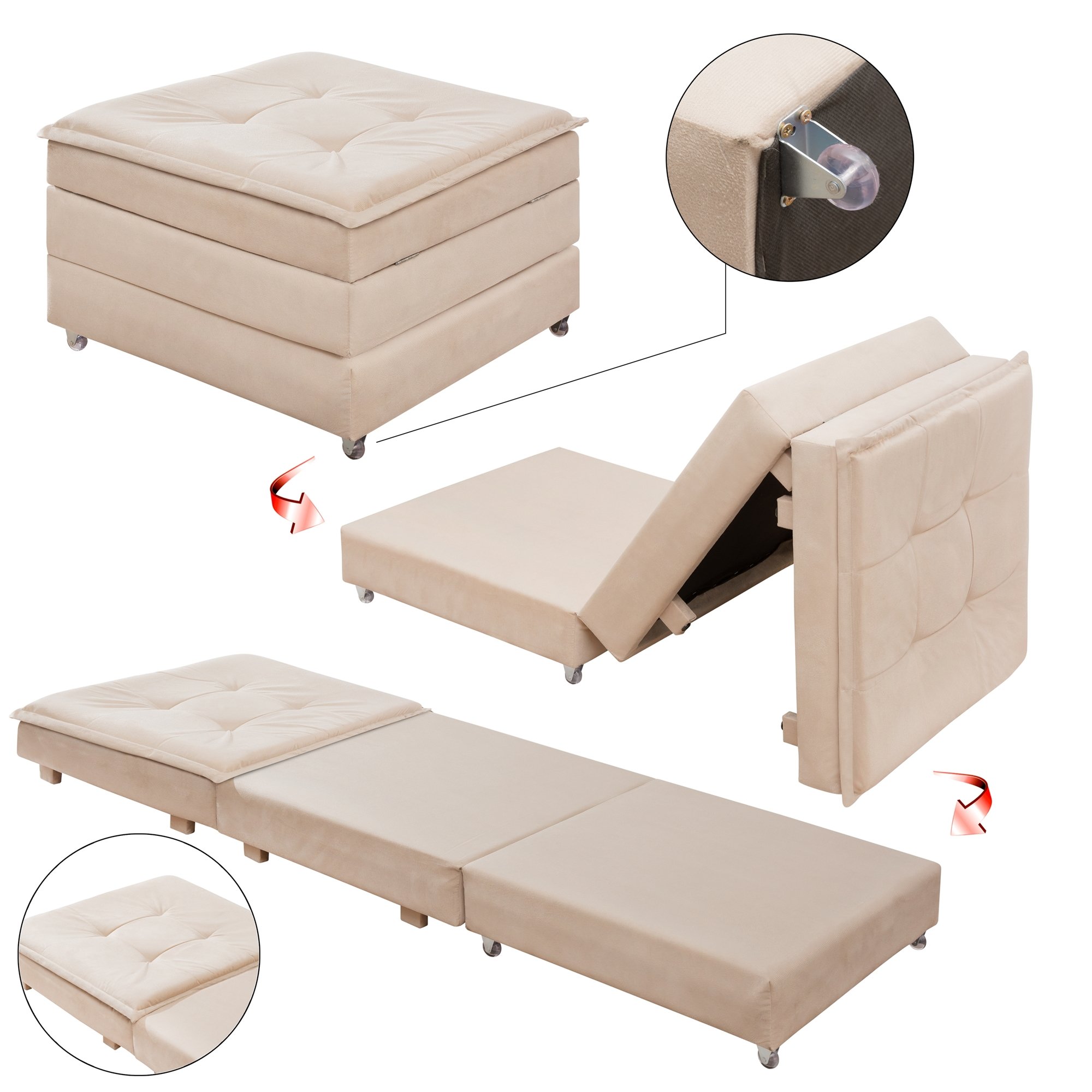 Puff Organizador Dobrável que Vira Colchão Cama Solteiro para Visitas Descanso - Várias Cores:bege - 1