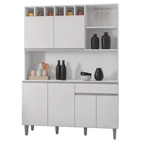Kit Cozinha Compacta 130cm com 6 Portas e 1 Gaveta Nicole Branco
